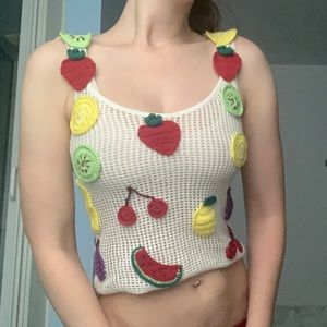 NWT STAUD fruit crochet crop top XS
